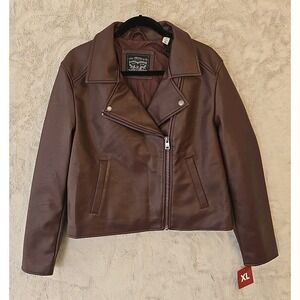 Levi's Women's Faux Leather Moto Jacket Asymmetrical Zip Front Burgandy- Sz XL‎